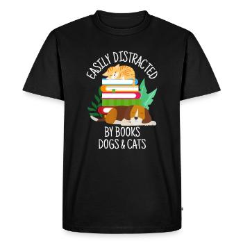 Facilement distrait par les chiens Chats et livres - Animal - T-shirt Premium bio Homme - noir - Devant - Nico (187cm)