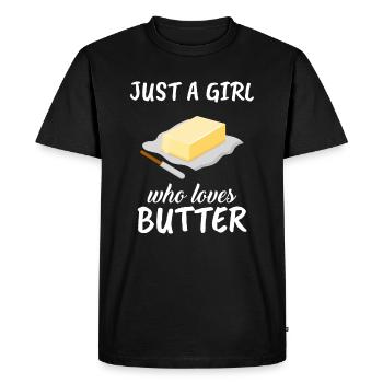 Juste une fille qui aime le beurre | Tenue Cadeau Beurre - T-shirt Premium bio Homme - noir - Devant - Nico (187cm)