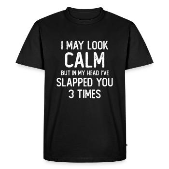 J’ai peut-être l’air calme mais dans ma tête je t’ai giflé 3i - T-shirt Premium bio Homme - noir - Devant - Nico (187cm)