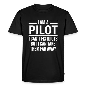 Drôle de pilote Je suis un pilote Je ne peux pas réparer les idiots Sarcas - T-shirt Premium bio Homme - noir - Devant - Nico (187cm)
