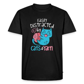 Knitting Cat And Yarn Feline Knitter Crocheter - Men's Premium Organic T-Shirt - black - Front - Nico (187cm)