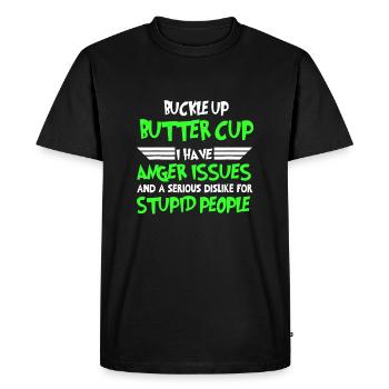 Patricks Day Boucle sa ceinture Renoncule J’ai la colère Issu - T-shirt Premium bio Homme - noir - Devant - Nico (187cm)