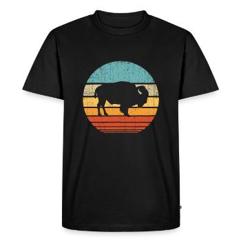 Bison Rétro Vintage 60s 70s Sunset Buffalo Mammal - T-shirt Premium bio Homme - noir - Devant - Nico (187cm)