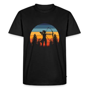 Archery Girl, Archer Bow, Vintage Retro Sunset, Ni - T-shirt Premium bio Homme - noir - Devant - Nico (187cm)