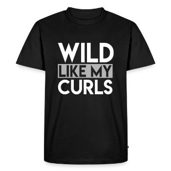 Sauvage comme mes boucles drôle en disant Tout-petit cheveux bouclés - T-shirt Premium bio Homme - noir - Devant - Nico (187cm)