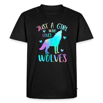 Juste une fille qui aime les loups Aquarelle Loup mignon - T-shirt Premium bio Homme - noir - Devant - Nico (187cm)