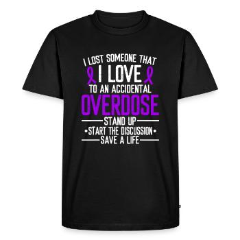 Sensibilisation aux surdoses Perdu quelqu’un que j’aime Purple Ribb - T-shirt Premium bio Homme - noir - Devant - Nico (187cm)