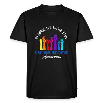 En avril, nous portons du bleu Rainbo pour sensibiliser à la maltraitance des enfants - T-shirt Premium bio Homme - noir - Devant - Nico (187cm)