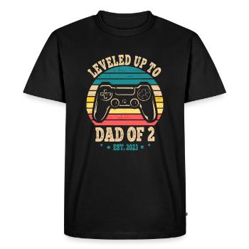 Daddy Again Leveled Up To Dad of 2 Dad Level Unloc - Men's Premium Organic T-Shirt - black - Front - Nico (187cm)