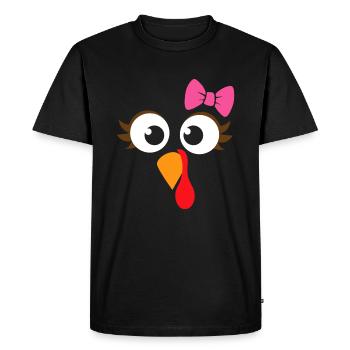 Turkey Face Girl Pink Bow | Kids Thanksgiving Gift - Men's Premium Organic T-Shirt - black - Front - Nico (187cm)