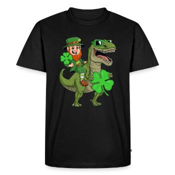 St Patricks Day Leprechaun Riding T Rex Funny Dino - Men's Premium Organic T-Shirt - black - Front - Nico (187cm)