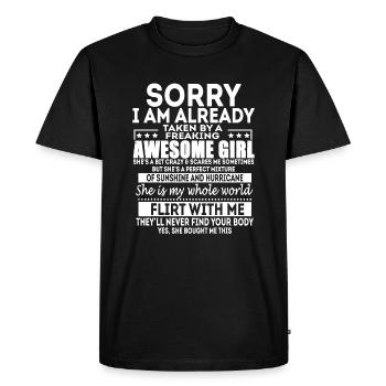 DÉSOLÉ, JE SUIS DÉJÀ PRIS PAR UN GÉNIAL - T-shirt Premium bio Homme - noir - Devant - Nico (187cm)