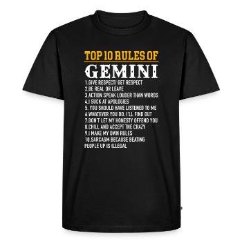 Top 10 des règles des Gémeaux 21 mai - 21 juin - T-shirt Premium bio Homme - noir - Devant - Nico (187cm)