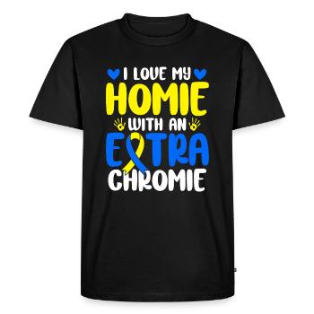 J’aime mon avec le syndrome de Down de Chromie supplémentaire - T-shirt Premium bio Homme - noir - Devant - Nico (187cm)