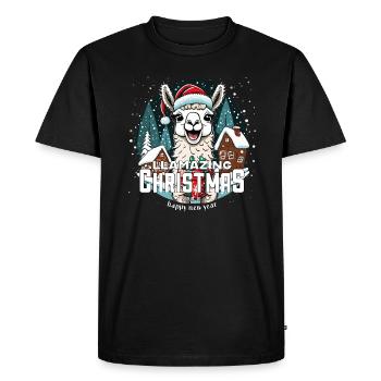 Lama de Noël - llamazing Christmas - T-shirt Premium bio Homme - noir - Devant - Nico (187cm)