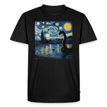 Monstre du Loch Ness, Nessie, Van Gogh, Nuit étoilée - T-shirt Premium bio Homme - noir - Devant - Nico (187cm)