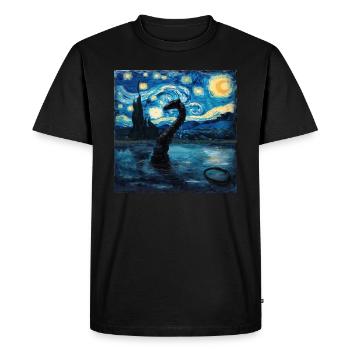 Monstre du Loch Ness, Nessie, Van Gogh, Nuit étoilée - T-shirt Premium bio Homme - noir - Devant - Nico (187cm)