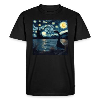 Monstre du Loch Ness, Nessie, Van Gogh, Nuit étoilée - T-shirt Premium bio Homme - noir - Devant - Nico (187cm)