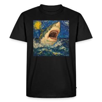Shark, Shark, Fish, Van Gogh, Starry Night - Men's Premium Organic T-Shirt - black - Front - Nico (187cm)
