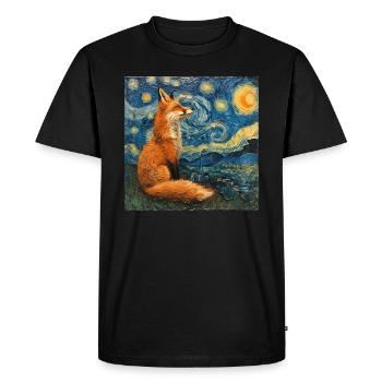 Renard, Renards, Van Gogh, Nuit étoilée - T-shirt Premium bio Homme - noir - Devant - Nico (187cm)