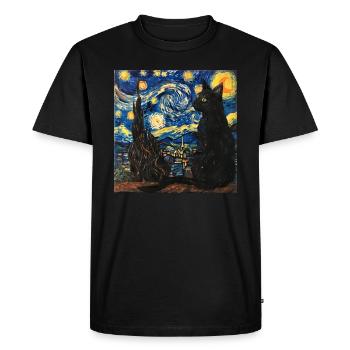 Black Cat, Cat, Animal, Van Gogh, Starry Night - Men's Premium Organic T-Shirt - black - Front - Nico (187cm)