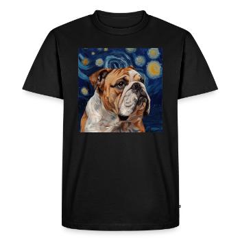 Bulldog, Dog, Van Gogh, Starry Night - Men's Premium Organic T-Shirt - black - Front - Nico (187cm)