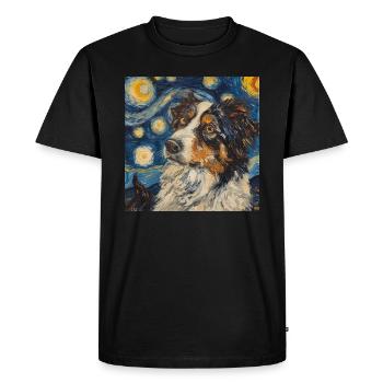 Australian shepherd, dog, Van Gogh, starry night - Men's Premium Organic T-Shirt - black - Front - Nico (187cm)