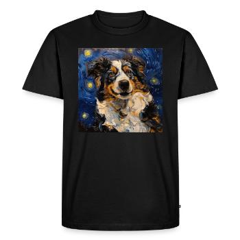 Australian Shepherd, dog, van gogh, starry night - Men's Premium Organic T-Shirt - black - Front - Nico (187cm)