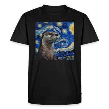 Loutre, Van Gogh, Nuit étoilée - T-shirt Premium bio Homme - noir - Devant - Nico (187cm)