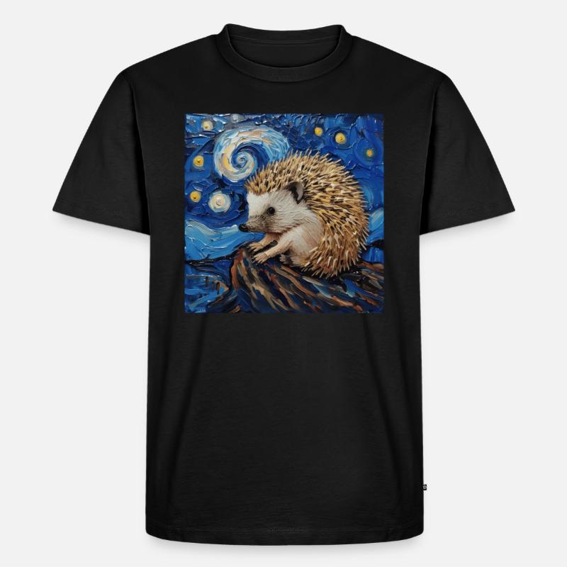 igel, tier, van gogh, sternennacht - Männer Premium Bio T-Shirt - Schwarz