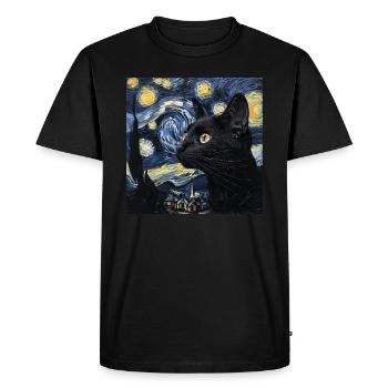 Black Cat, Cats, Van Gogh, Starry Night - Men's Premium Organic T-Shirt - black - Front - Nico (187cm)