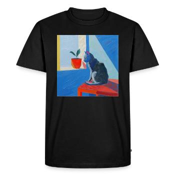 Cat, cat motif, pop art, gift, gift idea - Men's Premium Organic T-Shirt - black - Front - Nico (187cm)