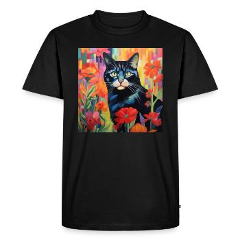 cat, cat motif, flowers, gift, gift idea - Men's Premium Organic T-Shirt - black - Front - Nico (187cm)