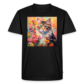 cat, cat motif, flowers, gift, gift idea - Men's Premium Organic T-Shirt - black - Front - Nico (187cm)