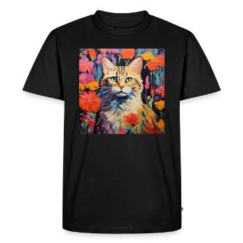 cat, cat motif, flowers, gift, gift idea - Men's Premium Organic T-Shirt - black - Front - Nico (187cm)
