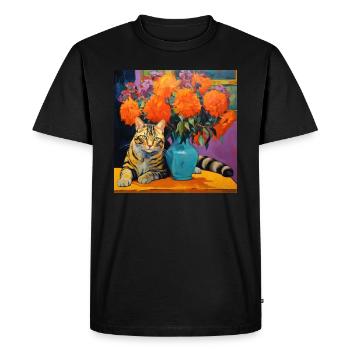 cat, cat motif, flowers, gift, gift idea - Men's Premium Organic T-Shirt - black - Front - Nico (187cm)