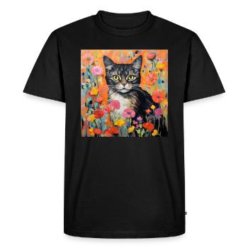 cat, cat motif, flowers, gift, gift idea - Men's Premium Organic T-Shirt - black - Front - Nico (187cm)