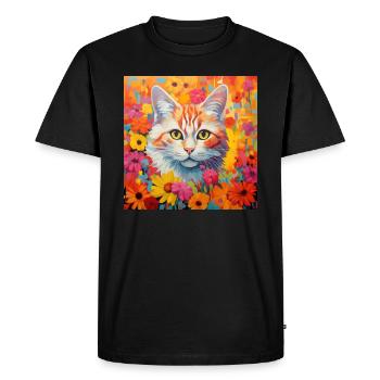 cat, cat motif, flowers, gift, gift idea - Men's Premium Organic T-Shirt - black - Front - Nico (187cm)
