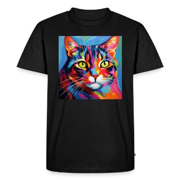 Cat, cat motif, pop art, gift, gift idea - Men's Premium Organic T-Shirt - black - Front - Nico (187cm)