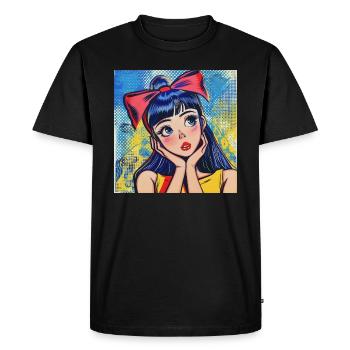 Anime, Fille, Rétro, Waifu, Japon, Années 60 - T-shirt Premium bio Homme - noir - Devant - Nico (187cm)