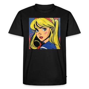 Anime, Fille, Rétro, Waifu, Japon, Années 60 - T-shirt Premium bio Homme - noir - Devant - Nico (187cm)