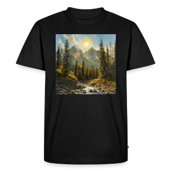 Montagnes, Paysage, Nature, Arbres, Soleil - T-shirt Premium bio Homme - noir - Devant - Nico (187cm)