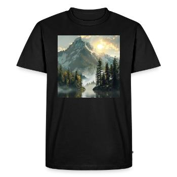 Montagnes, Paysage, Nature, Arbres, Soleil - T-shirt Premium bio Homme - noir - Devant - Nico (187cm)