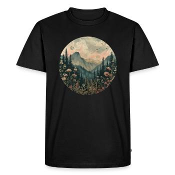 Bohème, Fleurs, Montagnes, Paysage, Nature, Arbres - T-shirt Premium bio Homme - noir - Devant - Nico (187cm)