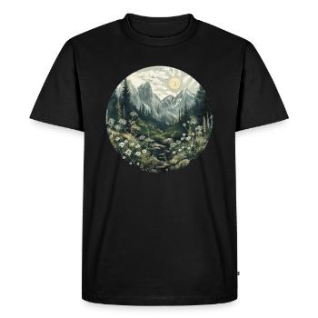Bohème, Fleurs, Montagnes, Paysage, Nature, Arbres - T-shirt Premium bio Homme - noir - Devant - Nico (187cm)