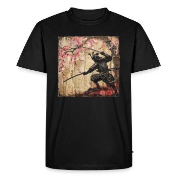 Japanese, Samurai, Cherry Blossom, Art, Ukiyo-E - Men's Premium Organic T-Shirt - black - Front - Nico (187cm)