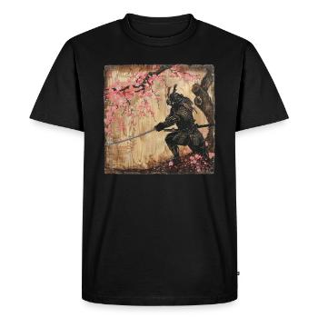Japanese Samurai Cherry Blossom Art Ukiyo-E - Men's Premium Organic T-Shirt - black - Front - Nico (187cm)