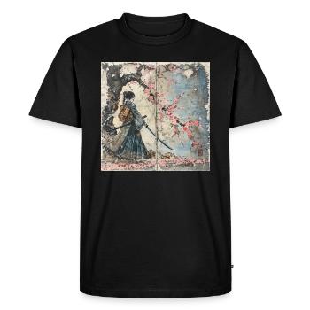 Japanese, Samurai, Cherry Blossom, Art, Ukiyo-E - Men's Premium Organic T-Shirt - black - Front - Nico (187cm)