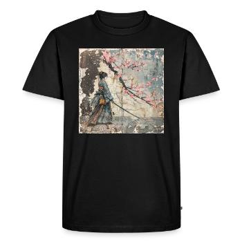 Japanese, Samurai, Cherry Blossom, Art, Ukiyo-E - Men's Premium Organic T-Shirt - black - Front - Nico (187cm)