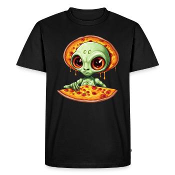 Green Alien apprécie la pizza salami - T-shirt Premium bio Homme - noir - Devant - Nico (187cm)